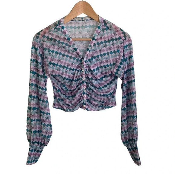 Urban Outfitters Cara Mesh Ruched Crop Top - Picture 4 of 10